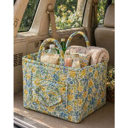 Car Storage Basket Organizer, Large Capacity Foldable Car Organizer with Handles, Quilted Fabric Auto Storage Bin for Trunk, Back Seat, Road Trips, Groceries, Toys & Accessories (Style-I)
