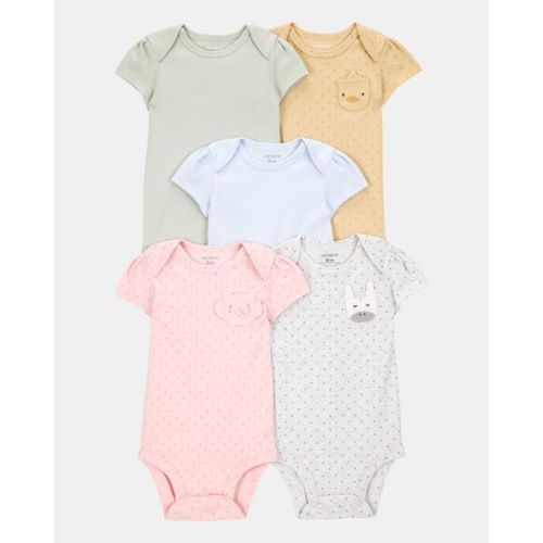 Baby Girl 5-Pack Animal Short-Sleeve Cotton Bodysuits - NB