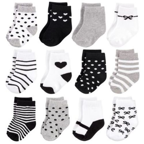 Hudson Baby Infant Girl Cotton Rich Newborn And Terry Socks, Girls Gray Black, 0-6 Months