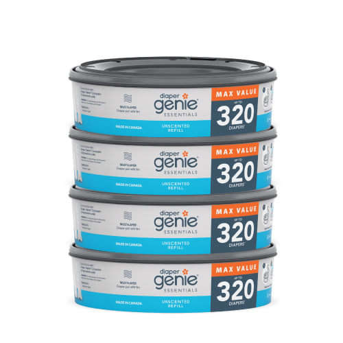 Diaper Genie Diaper Pail Round Refills, Unscented, 4 Pk, holds up to 1280 newborn diapers