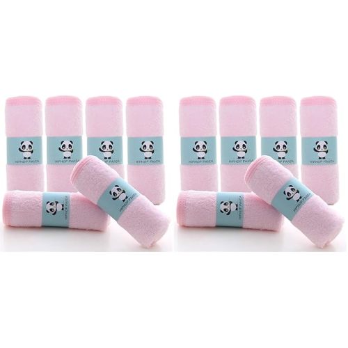 HIPHOP PANDA Baby Washcloths, Rayon Made from Bamboo - 2 Layer Ultra Soft Absorbent Newborn Bath Face Towel - Reusable Baby Wipes for Delicate Skin - Pink, 12 Pack