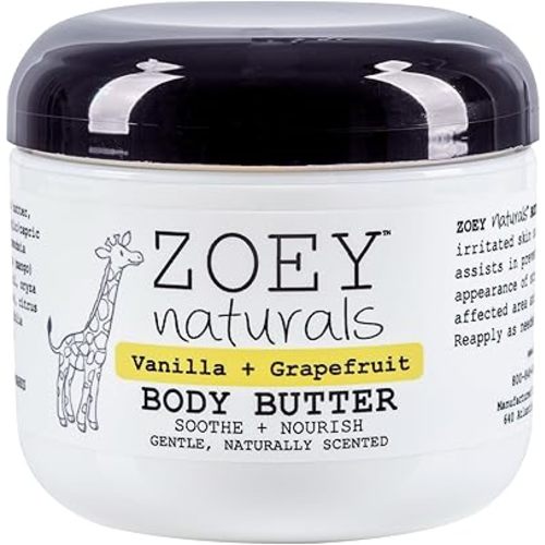 Zoey Naturals Vanilla Grapefruit Body Butter - 4 ounces with Nourishing Shea Butter and Coconut Oil - Paraben Free Vegan, Made in USA