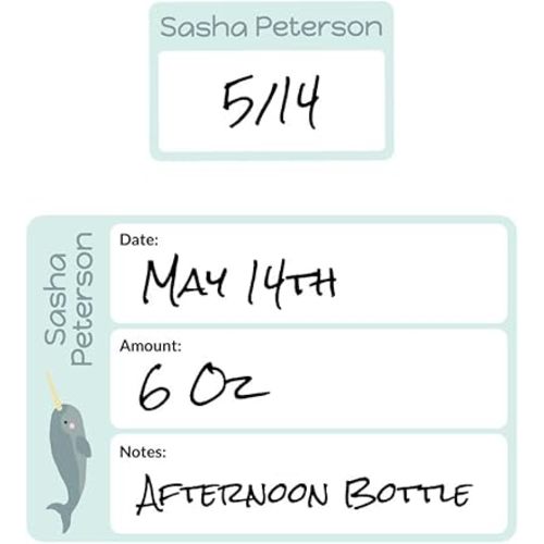Name Bubbles - Custom Write-On Daycare Labels for Bottles (20 Labels - 2 Sizes) - Reusable Labels for Baby Bottles and Sippy Cups, Personalized Waterproof Name Stickers (Narwhal)