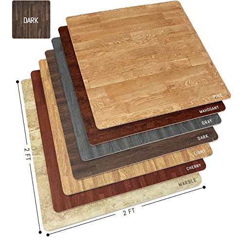 Sorbus Wood Grain Floor Mats Foam Interlocking Mats Tile 3/8-Inch Thick Flooring Wood Mat Tiles Borders - Home Office Playroom Basement Trade Show - Wood Grain Dark