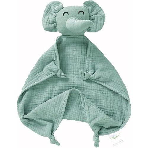 Organic Elephant Loveys for Babies,Muslin Baby Security Blankets for Babies,Soft Elephant Baby Snuggle Animals for Newborn,Newborn Baby Gift,Baby Gift for Boys and Girls (Green)