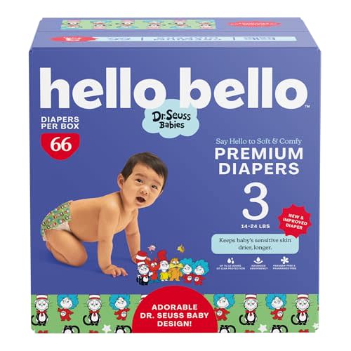 Hello Bello Dr. Seuss Babies Premium Diapers, Size 3, 66 Count: Softness & Protection for Sensitive Skin