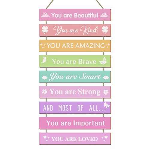 UBTKEY Girls Room Wall Decor, Set of 9 Pieces Wall Decor for Girls Bedroom Teen Girl, Inspirational Wall Art Hanging Plaque for Kids Baby Girl Nursery Wall Decortaions