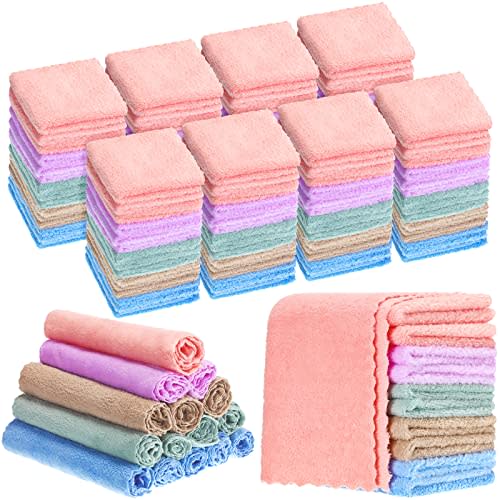 100 Pack Baby Washcloths Bulk 10 x 10 Inch Microfiber Coral Fleece Baby Face Towels Absorbent and Soft Baby Wash Cloths for Newborns Infants and Toddlers (Colorful)