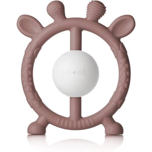 Ali+Oli Baby Teether & Rattle (Berry Giraffe) Baby Teething Relief, Silicone Teethers for Babies 3+ Months, Baby Teething Toys w/Multi-Textured Surface, BPA Free & Freezable Teethers for Babies