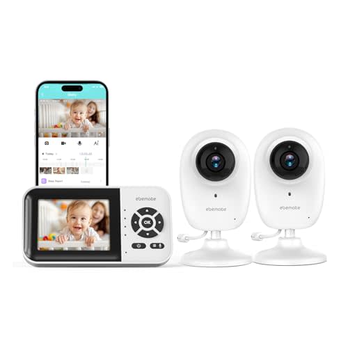 ebemate WiFi Video Baby Monitor with 2 Camera,2.8" Display with 1500Ft Long Range,WiFi On/Off,1080P No Glow Night Vision,2-Way Talk Baby Cam Monitoring EBS28-2