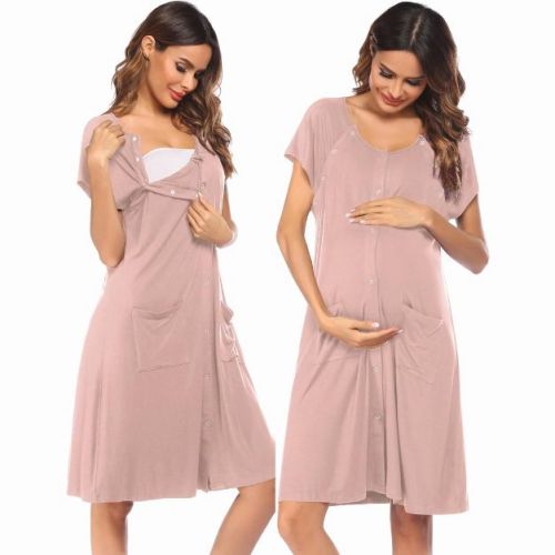 Ekouaer 3 in 1 Labor/Delivery/Hospital Gown Nursing Dress Maternity Nightgown Sleepwear for Breastfeeding with Button Dirty Pink M