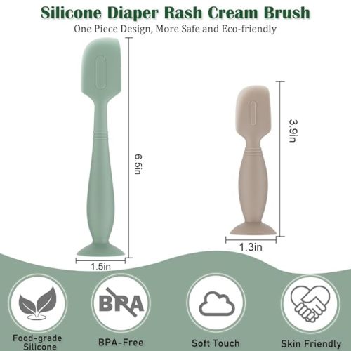 2Pack Baby Diaper Cream Spatula,Soft Silicone Diaper Cream Applicator,Butt Paste Spatula Diaper Cream Brush for Newborn Baby, 1xLarge Size 1xSmall Size(Green/Khaki) - 2pcs-Green/Khaki