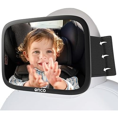 Onco Fixed Headrest Baby Car Mirror - Tesla-Compatible Car Mirror for Baby, 100% Shatterproof & Shake-Proof, Non-Slip with 360° Rotation, Newborn Must Haves