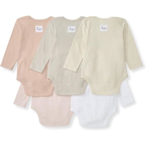 (Newborn) Burt's Bees Baby Unisex Organic Cotton Short and Long Sleeve Bodysuits, 5-Pack
