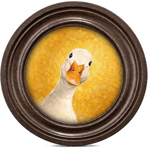MOCHPEN Funny Duck Round Wall Art Decor, Cute Animal Oil Painting Artwork, Whimsical Duck Wall Decor for Kitchen Bedroom Living Room Gallery, 5.7x5.7 Inch