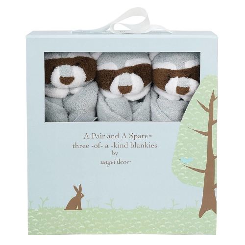 Angel Dear - Grey Raccoon, Pair and A Spare Blankie Set