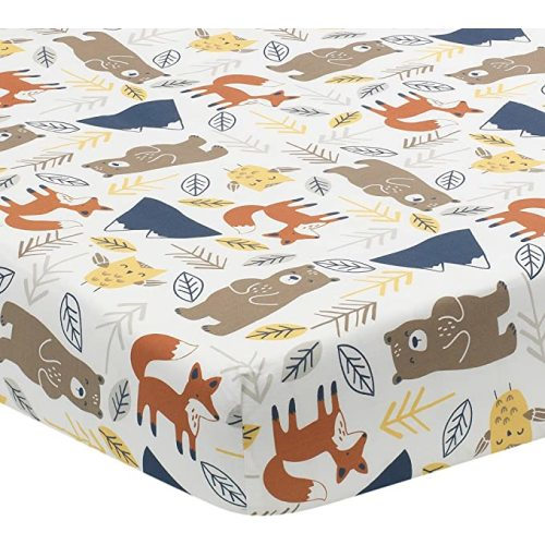 Lambs & Ivy Sierra Sky Woodland Bear/Fox 100% Cotton Baby Fitted Crib Sheet