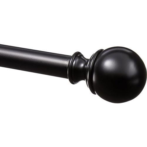 Amazon Basics Adjustable Curtain Rods for Windows, Round Finials, 1-Inch Rod, 72" to 144", Black, Pack of 1