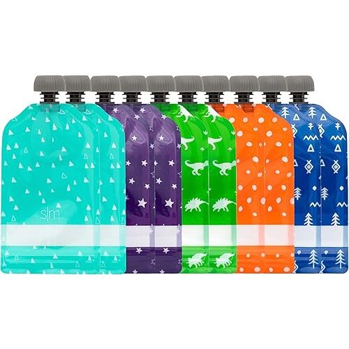 Simple Modern Reusable Baby Food Pouches for Toddlers | BPA Free Plastic, Food Safe, Freezer Safe | Refillable for Applesauce Yogurt & Puree Squeeze Pouch | 10 pack | 5oz | Assorted