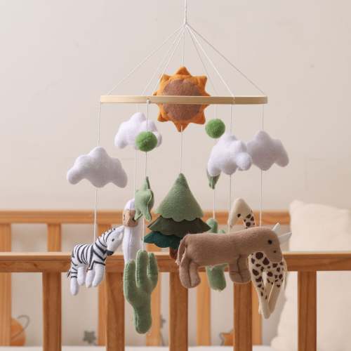 Safari Adventure Baby Mobile | Soft Felt Animal Nursery Mobile with Trees & Clouds | Ideal Baby Shower Gift