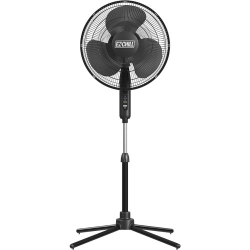 EZ-CHILL 16” Oscillating Pedestal Fan, 3-speed Options, 90-Degree Oscillating Head, Adjustable Height and Tilt, Powerful Air Flow, Black, MTFS-16B-BLK