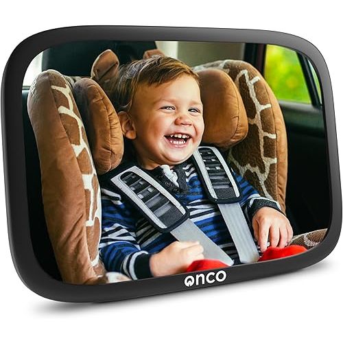 Onco Baby Car Mirror Rear Facing - Double Award-Winning Car Mirror for Baby, 100% Shatterproof Baby Mirror for Car Journeys, Shakeproof Car Seat Mirror for Baby Rear Facing, Universal Car Mirror Baby