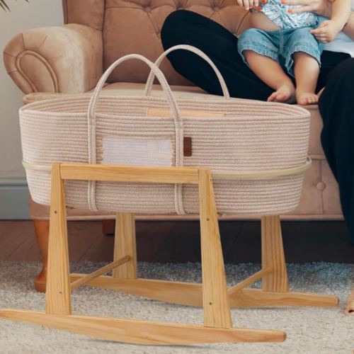 Moses Basket Stand - Wooden Rocking Moses Basket Stand for Baby Bassinets - Adjustable Bassinet Rocker Crafted From Natural Wood - Perfect For Newborns - Includes Bonus Change Mat -Basket Not Included