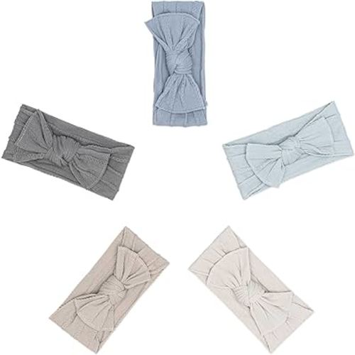 Parker Baby Cable Knit Nylon Headbands 5 Pack | Soft, Stretchy & Comfortable Bows for Girls | Adjustable, Soft to Touch & Knotted Headbands for Baby Girls | Baby Headwraps for Girls | Multiple Colors