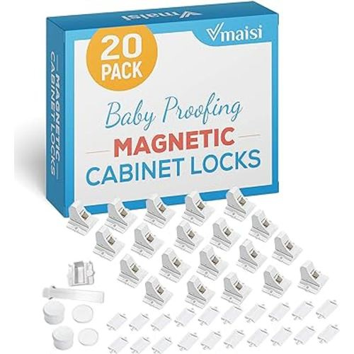 20 Pack Magnetic Cabinet Locks Baby Proofing - Vmaisi Children Proof Cupboard Drawers Latches - Adhesive Easy Installation