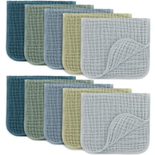Muslin Burp Cloths Large 100% Cotton by Comfy Cubs (Multicolored, Pack of 10)