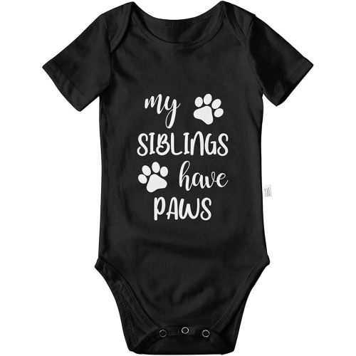 My Siblings Have Paws Bodysuits, Infant Boy Girl Newborn Cotton Romper Short Sleeve Jumpsuit Outfits 0-24 Months