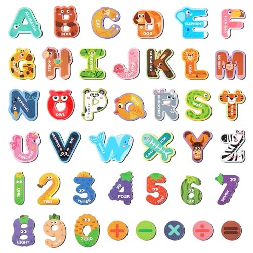 Magnetic Letters, 26 Animal Alphabet Magnets, Fun Preschool Learning Toy, Large Fridge Magnets for Spelling Games, Ideal Educational Gift for Toddlers (Uppercase Letter+Numbers)