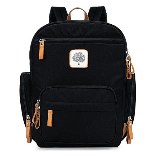 Parker Baby Co. Diaper Backpack - Full Zip Diaper Bag with Insulated Pockets - Black