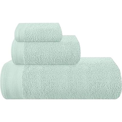 Ultra Soft 3 Pack Cotton Towel Set, Contains a Bath Towels 28x55 inch, a Hand Towels 16x24 inch & a Wash Coths 12x12 inch, Ideal Everyday use, Compact & Lightweight - Sea Green