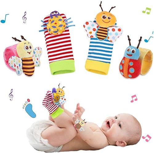 Baby Wrist Rattle Foot Finder Socks Set for Babies 0-3-6-12 Months, Soft Baby Toys for Newborn Boys and Girls, Infant Developmental Gift Toys