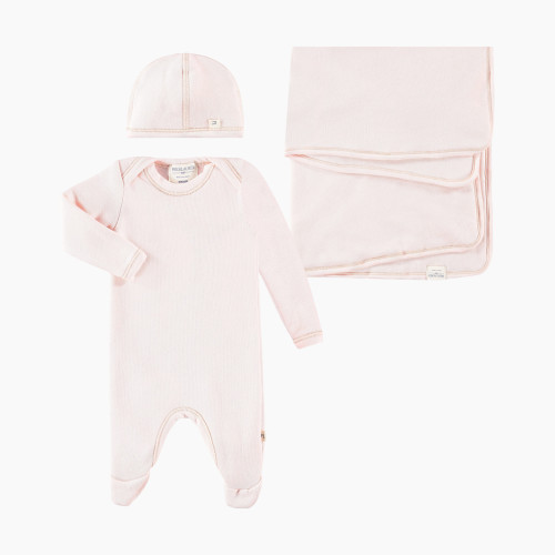 Paige Lauren Newborn Welcome Home Fleece Lap Tee Footie Romper, Blanket, Cap Sets-Splendid - Pink, 0-3m
