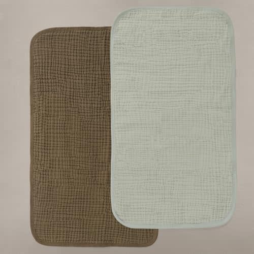 Oilo Burp Cloth 2-Pack Set, Large (12" X 22"), 8-Layer Premium Organic Cotton 4-Way Muslin, Luxuriously Soft, Super Absorbent, & Durable, Machine Washable, Bark Brown & Sea Moss Sage Green