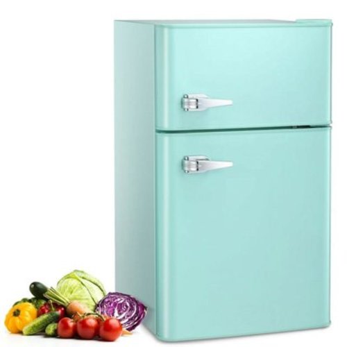 LHRIVER Mini Refrigerator 3.2Cu.Ft Compact Fridge 2-Double Doors with a Freezer Low Noise Defrost Storage of Beverages Vegetables and Fruits for Home Office Dorm