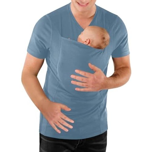 Mens Baby Carrier Shirt V Neck Short Sleeve T-Shirts for Men Skin to Skin T-Shirt with Pocket
