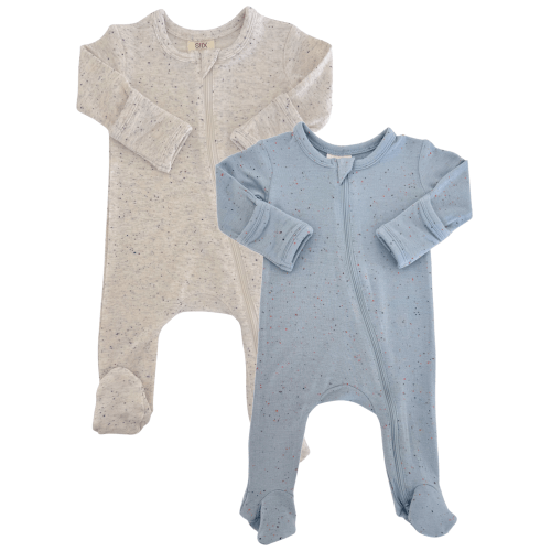 Dove & Glacier Speckle / 2-Way Zip Footies 2-Pack