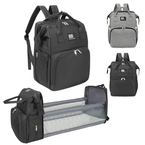 Diaper Bag Backpack with Changing Station – Large Waterproof Baby Bag for Moms & Dads, Pañaleras para Bebe, Multifunctional Diaper Backpack for Baby Girl, Travel Essentials (Black)