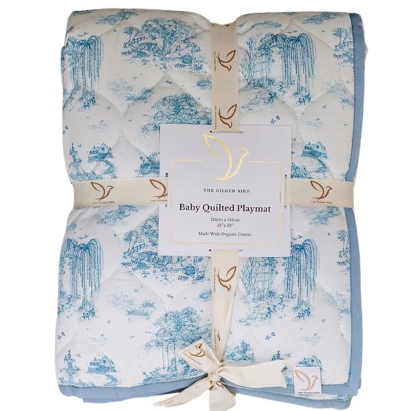 Spring Toile Blue Quilted Playmat - Organic Cotton Baby Playmat – The Gilded Bird US