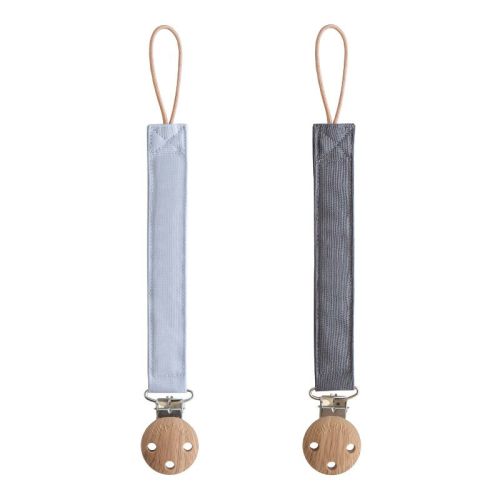 Mushie Linen Pacifier Clip 2-Pack (Powder Blue/Deep Sea)