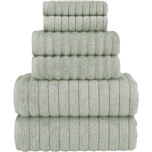 Elegant Comfort 100% Turkish Cotton Corduroy Ribbed Luxury Bath Towels 6-Piece Set, Premium Feel - Quick Dry, Highly Absorbent, Contains 2 Bath Towels, 2 Hand Towels, and 2 Washcloths, Hunter Green