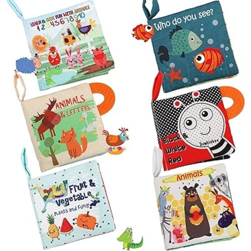 Baby Books Toys Gifts, Touch and Feel Cloth Crinkle Books for Babies,Infant Toddler Baby 0-3-6-12-18 Months,Early Learning Toys 6 to 12 Months 1-2 Years Old,Christmas Shower Gift for Boys Girls,6 PCS