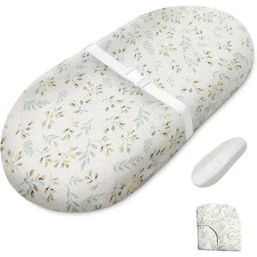 Blissful Diary Muslin Baby Changing Pad with Waterproof Lining Foam, Baby Changing Table Pad with Cover for Dressers (Botanical Leaf, Avocado)