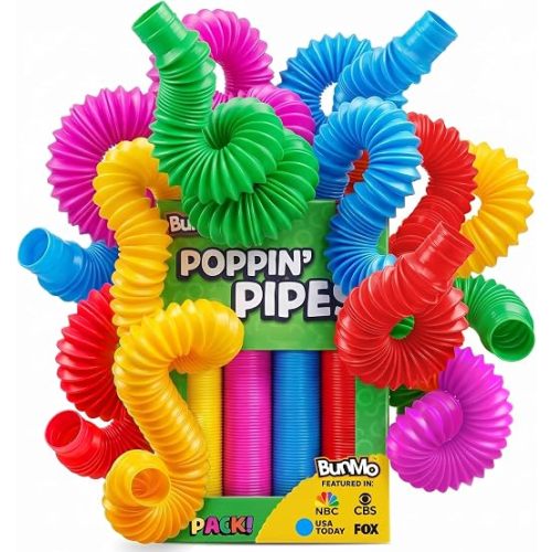 BUNMO Pop Tubes - Sensory Toys - Fidget Toys - Imaginative Play & Stimulating Creative Learning - Hours of Fun for Kids - Tons of Ways to Play - Non-Mouthable Toy 3+ - 4 Pack Large