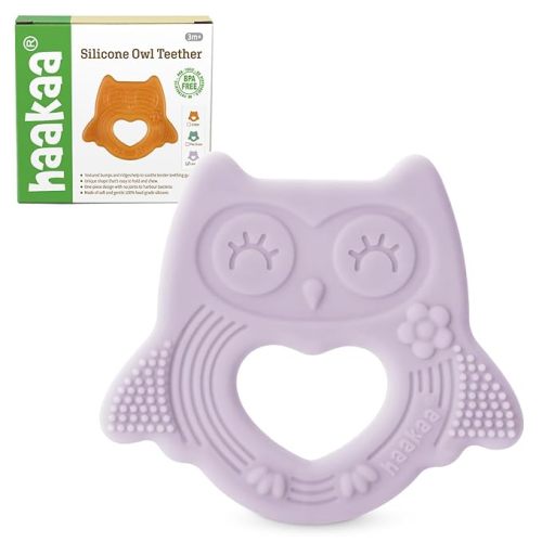 haakaa Silicone Owl Teether,Food-Grade Smiling Teething Toy for Infants, Soft Chew Toys for Babies, BPA Free, Toy for 3 Months+,Lavender