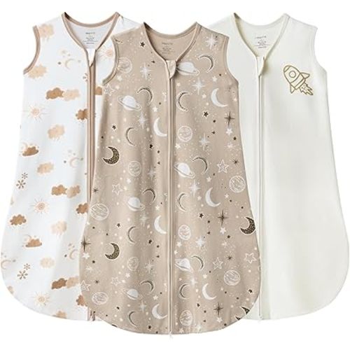 JELLYMONI Baby Sleep Sack 6-12 Months, 100% Cotton 3 Pack 0.5 TOG Baby Wearable Blanket Infant Sleep Sack with 2-Way Zipper Newborn Sleep Sacks