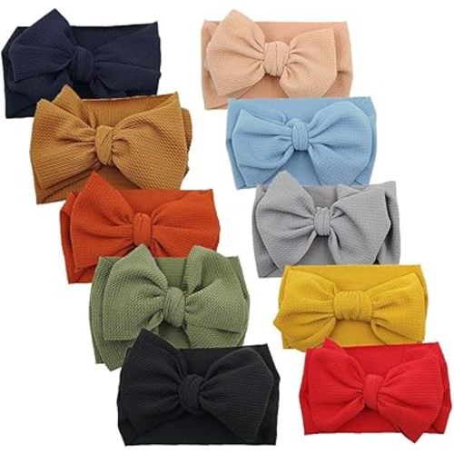 KIDOCHEESE Big Bows Nylon Headbands with Oversized Head Wraps and Hair Accessories for Newborns, Infants, Toddlers, and Girls